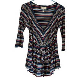 Jessica Simpson Blue & Pink Striped V-Neck Long Sleeve Top Women’s Medium